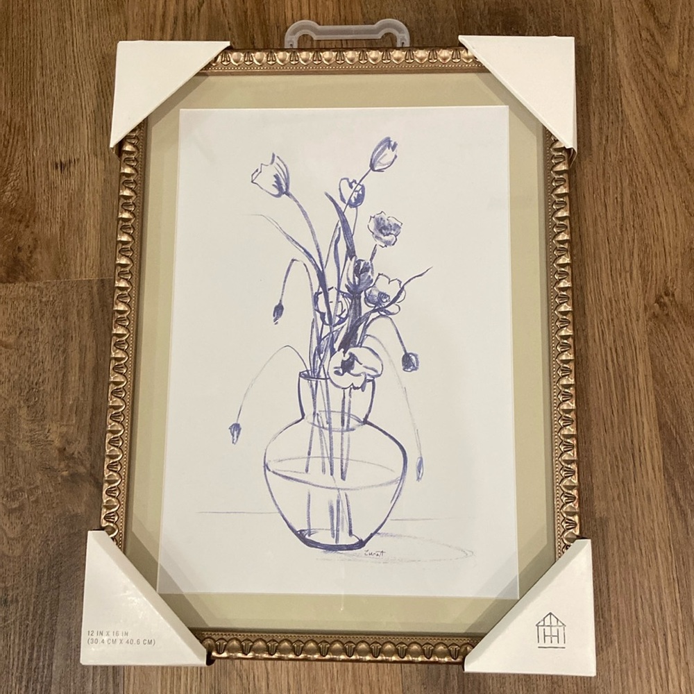 12"x16" Blue Floral Art Sketch Framed Wall Art - Hearth & Hand™ with Magnolia